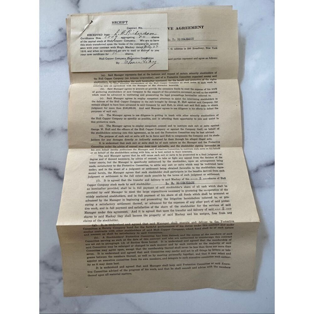 1909 & 1916 Hull Copper Co. Arizona Mining Stock Ephemera – Jerome AZ History